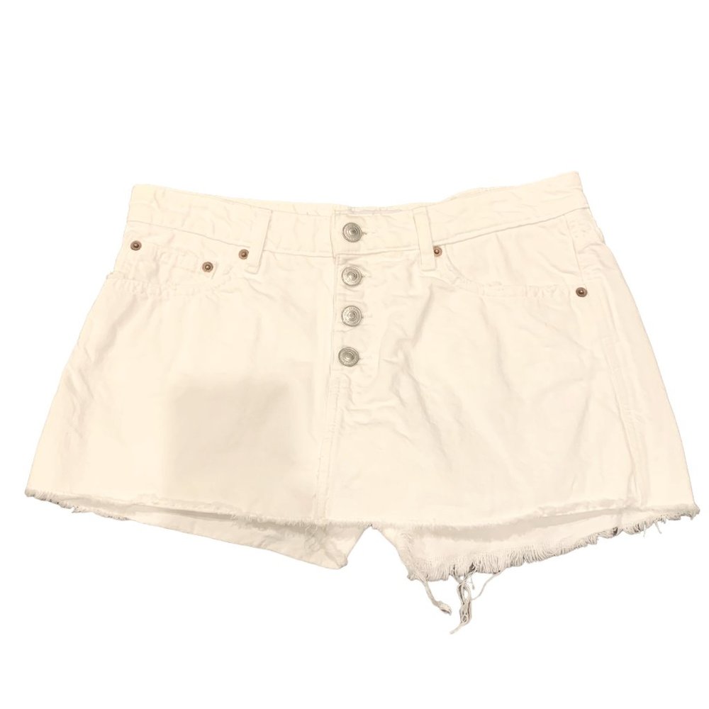 Zara white denim mini skort skirt short distressed ends women size 4 or 36